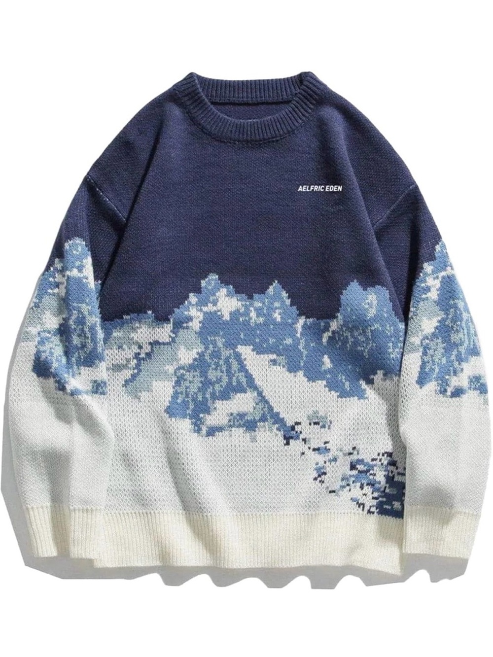Aelfric Eden Navy & White Mountain Motif Crewneck Sweater